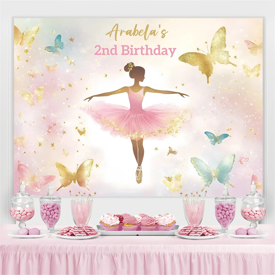 Custom Made Birthday Backdrops Butterflies Pink Ballerina Backdrop UK GQ4-221