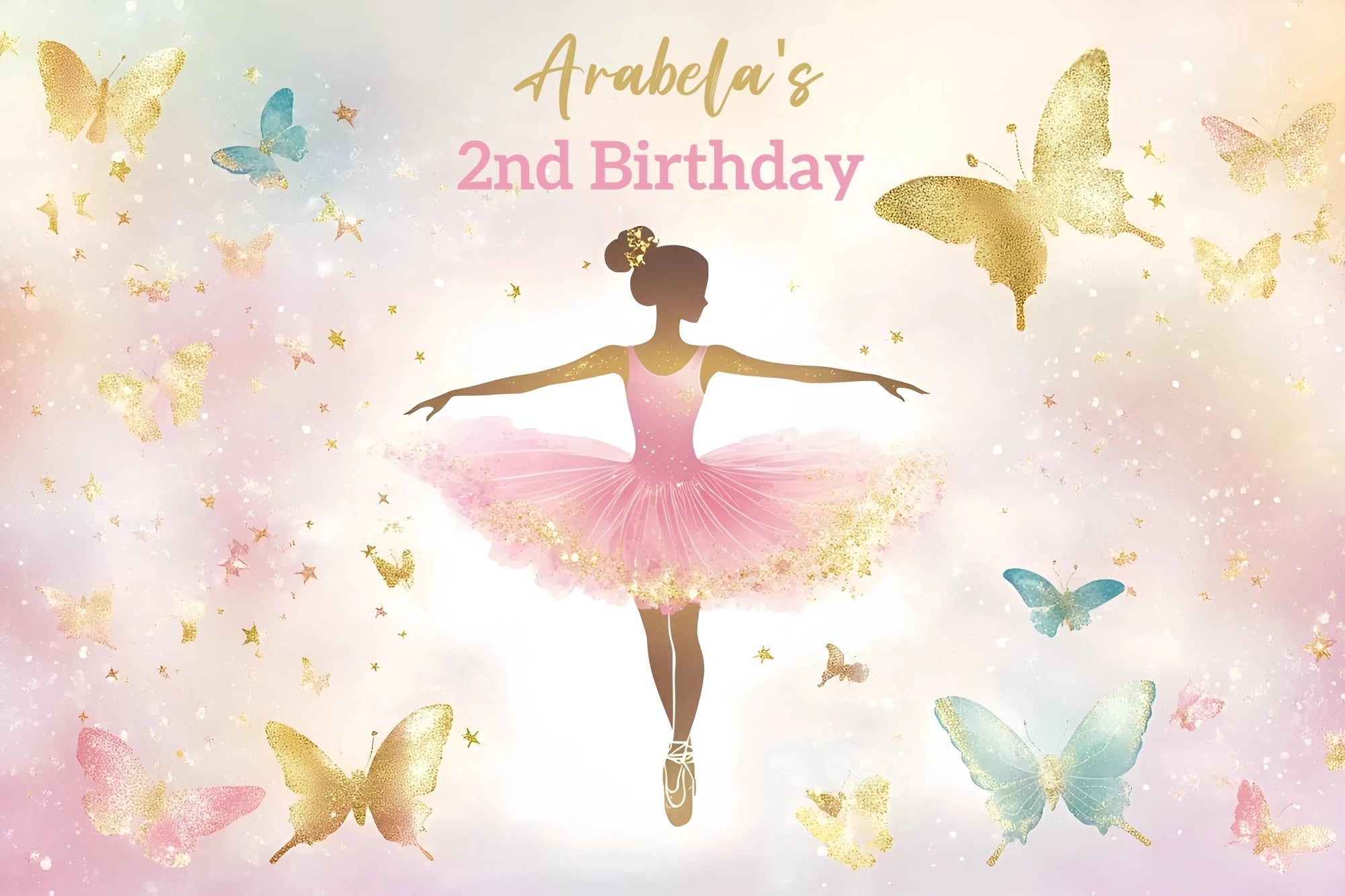 Custom Made Birthday Backdrops Butterflies Pink Ballerina Backdrop UK GQ4-221