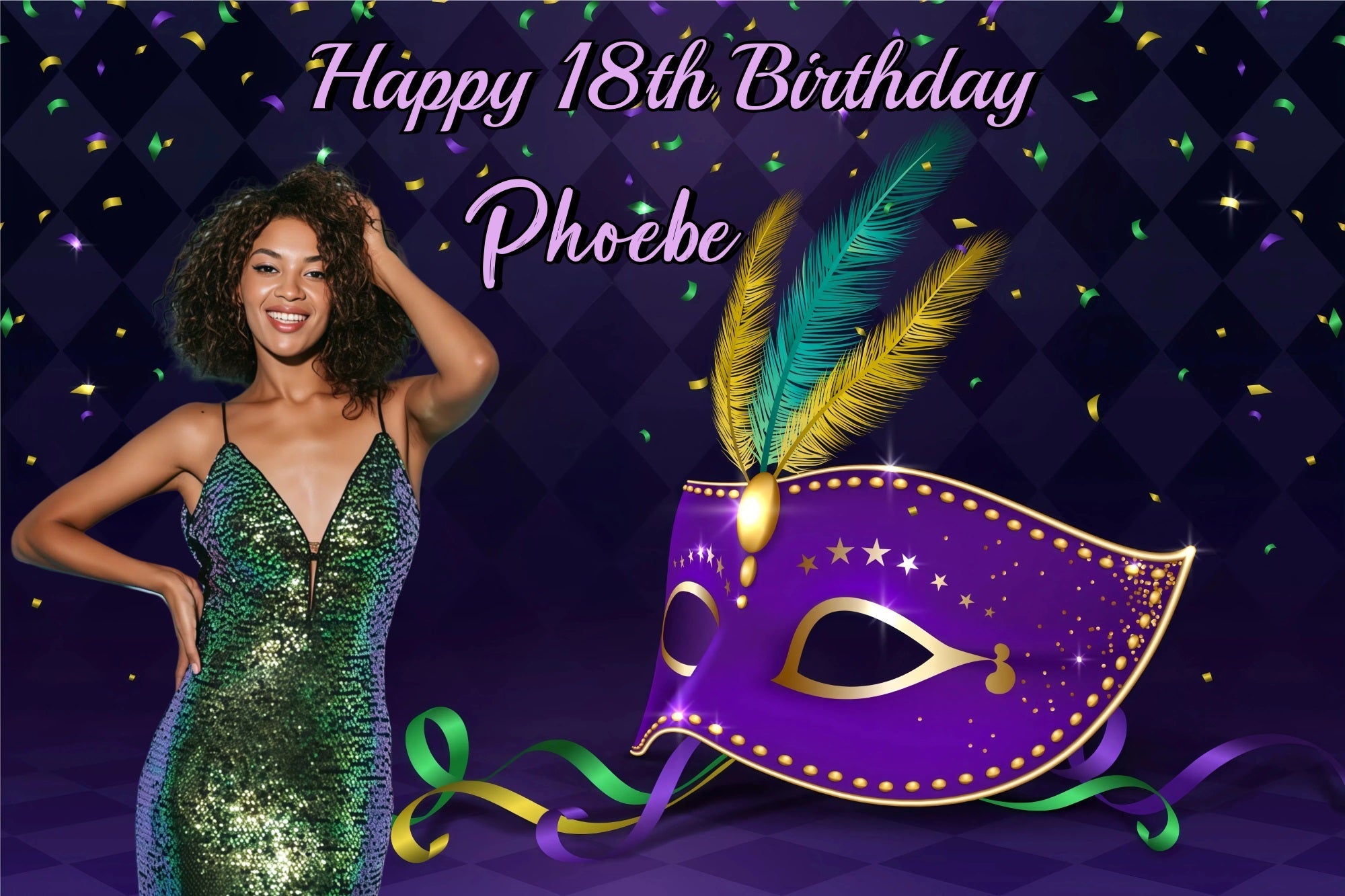 Customized Birthday Backdrop Confetti Masquerade Party Backdrop UK GQ4-222