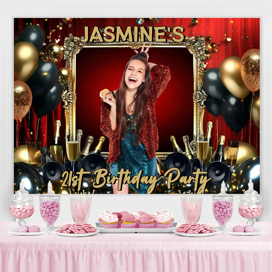 Personalised 21st Birthday Backdrop Sparkling Champagne Balloon Backdrop UK GQ4-224