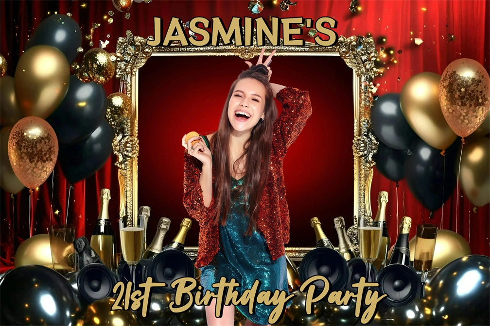 Personalised 21st Birthday Backdrop Sparkling Champagne Balloon Backdrop UK GQ4-224