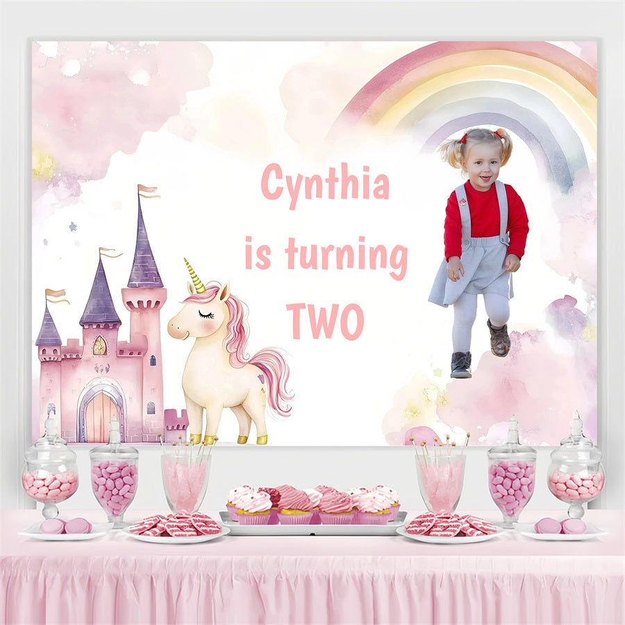 Personalized Backdrops For Birthday Castle Unicorn Rainbow Backdrop UK GQ4-227