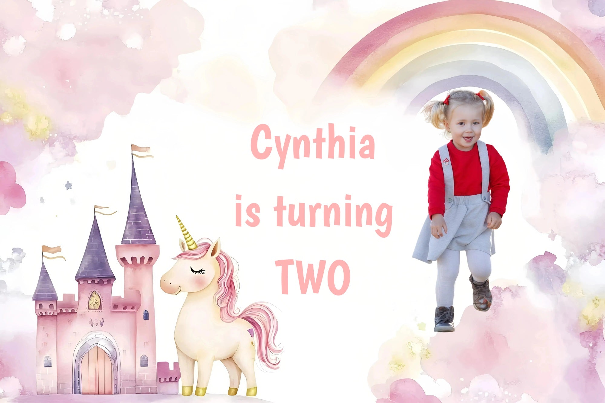 Personalized Backdrops For Birthday Castle Unicorn Rainbow Backdrop UK GQ4-227