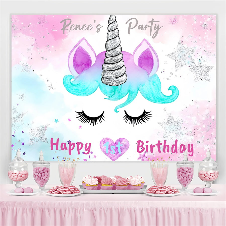 Personalised 1st Birthday Backdrop Sparkly Unicorn Face Backdrop UK GQ4-228