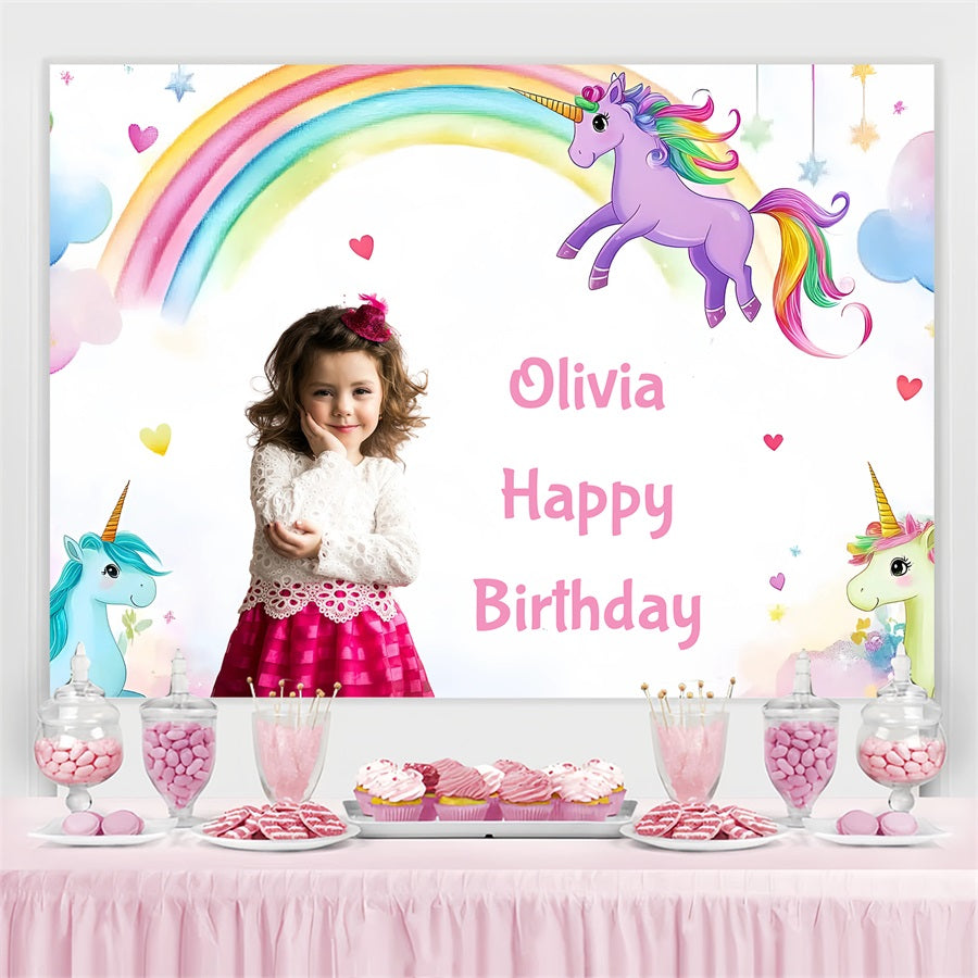 Personalized Birthday Backdrops Rainbow Unicorn Backdrop UK GQ4-229