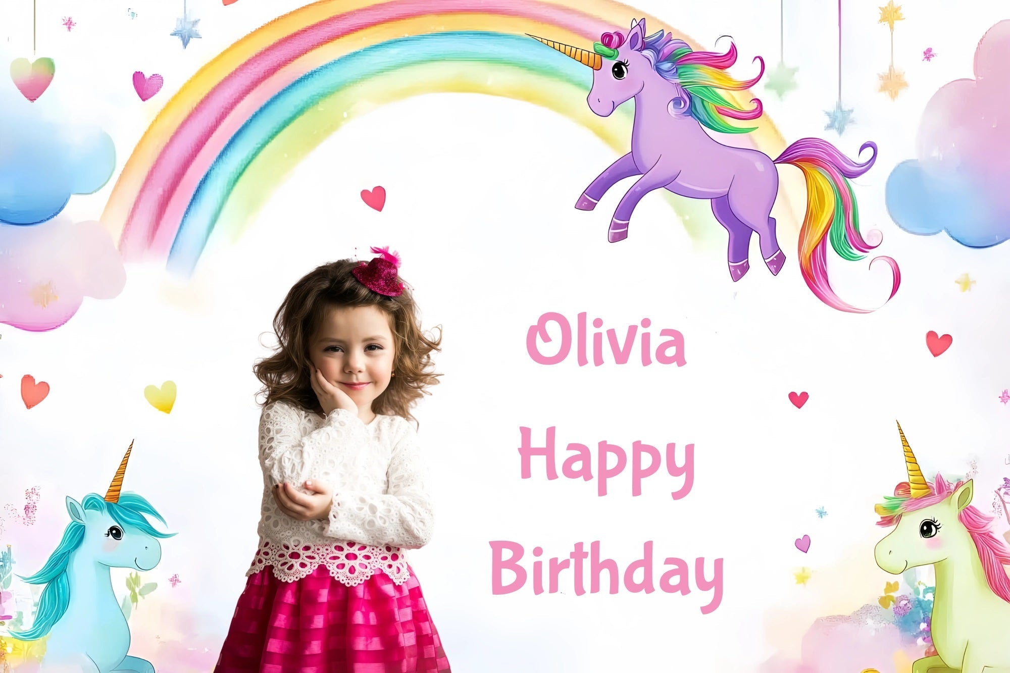 Personalized Birthday Backdrops Rainbow Unicorn Backdrop UK GQ4-229