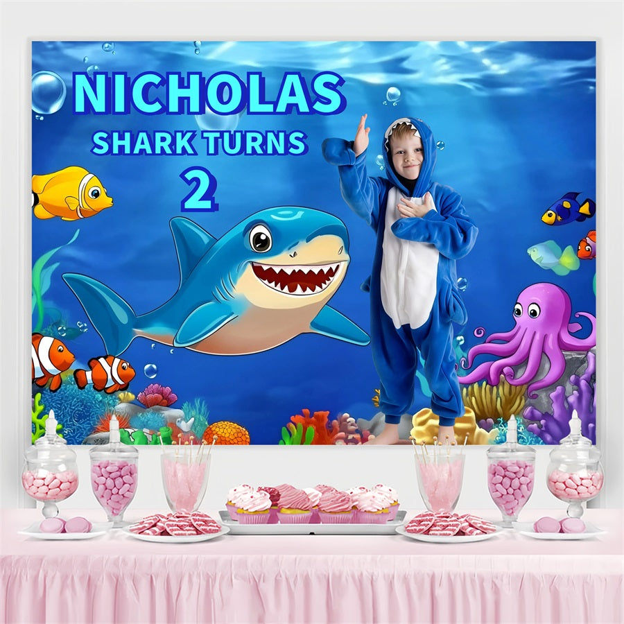 Custom Birthday Backdrops Ocean Friends Shark Backdrop UK GQ4-230