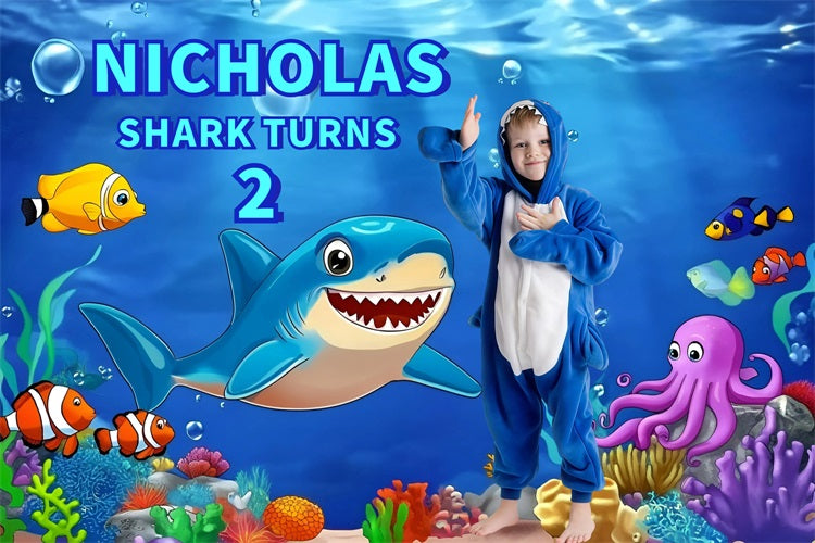 Custom Birthday Backdrops Ocean Friends Shark Backdrop UK GQ4-230