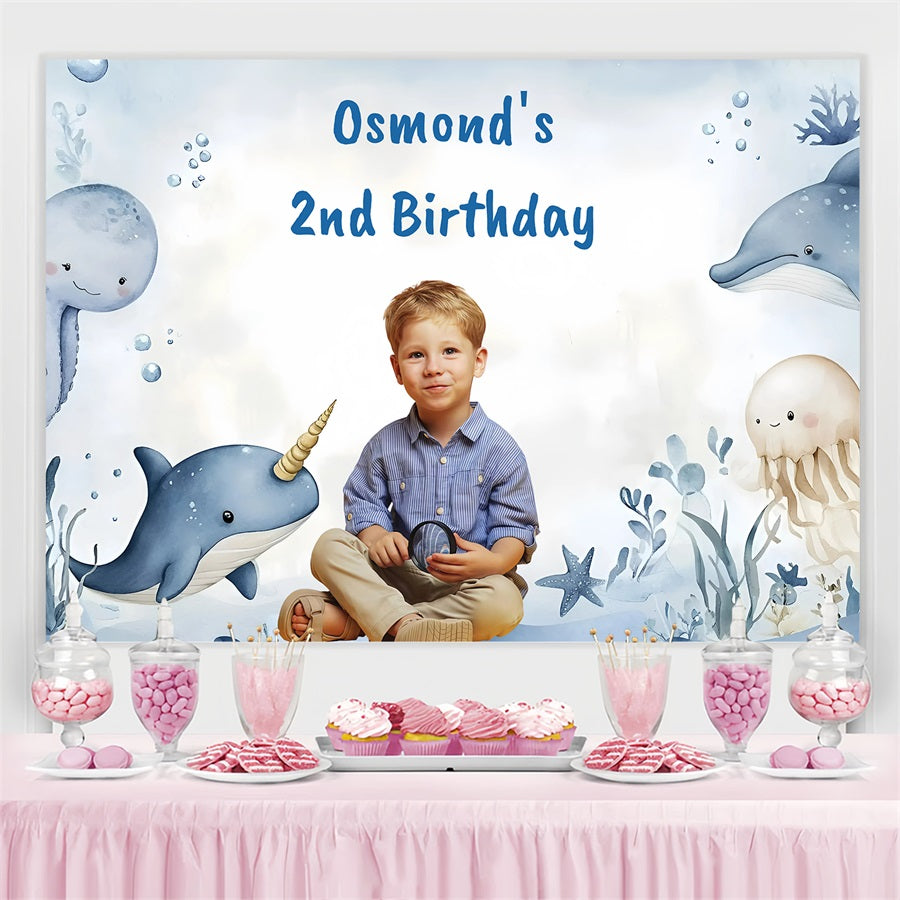 Personalized Birthday Backdrop Sea Animals Celebration Backdrop UK GQ4-232