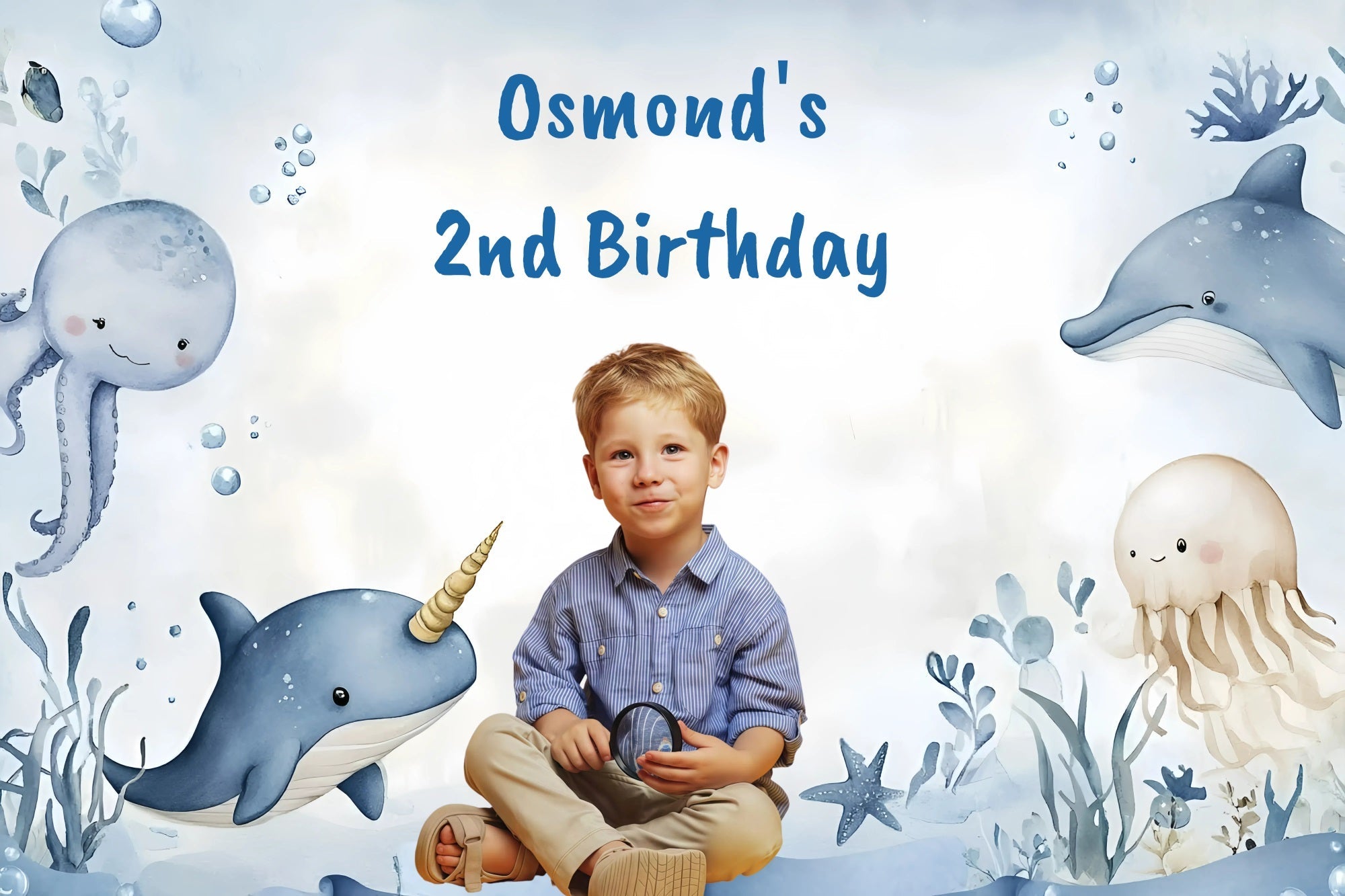 Personalized Birthday Backdrop Sea Animals Celebration Backdrop UK GQ4-232
