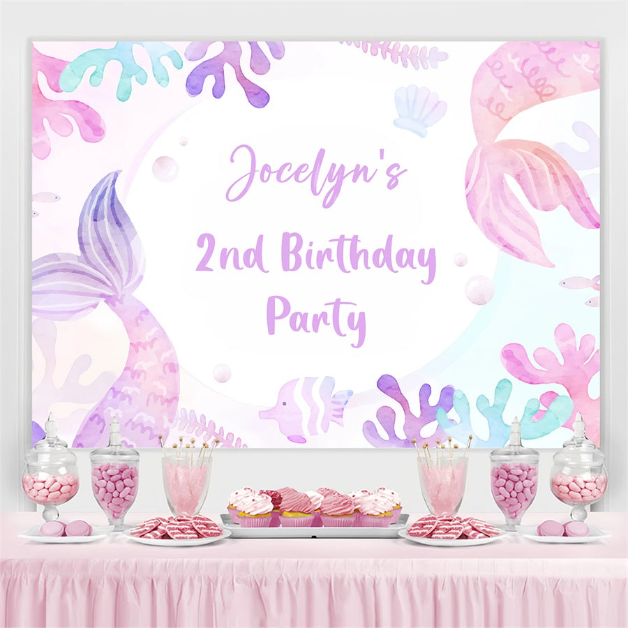 Custom Birthday Backdrop Mermaid Tails Coral Backdrop UK GQ4-234