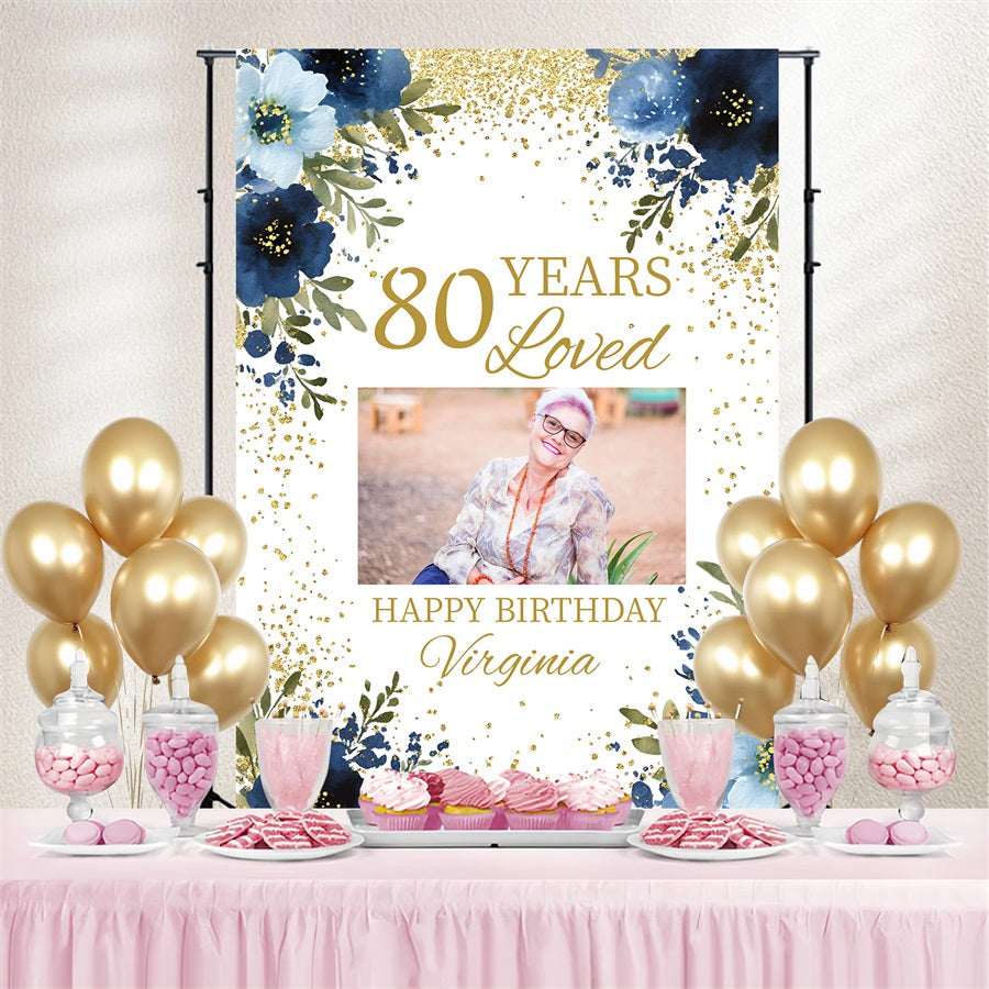 Personalised Backdrop Birthday Floral 80th Loved Backdrop UK GQ4-239