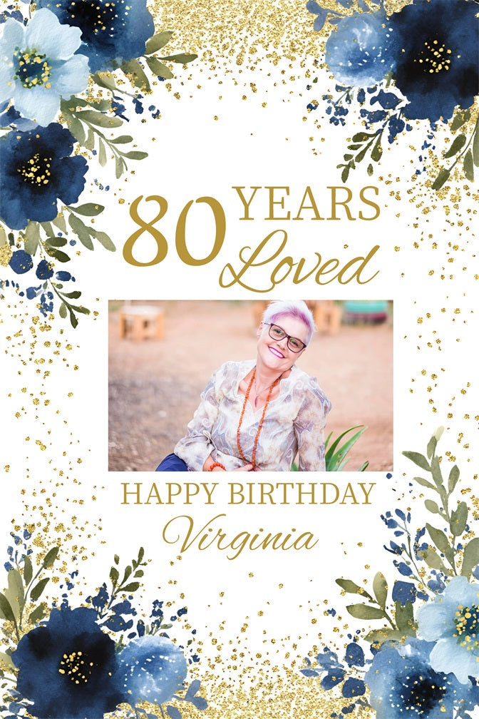 Personalised Backdrop Birthday Floral 80th Loved Backdrop UK GQ4-239