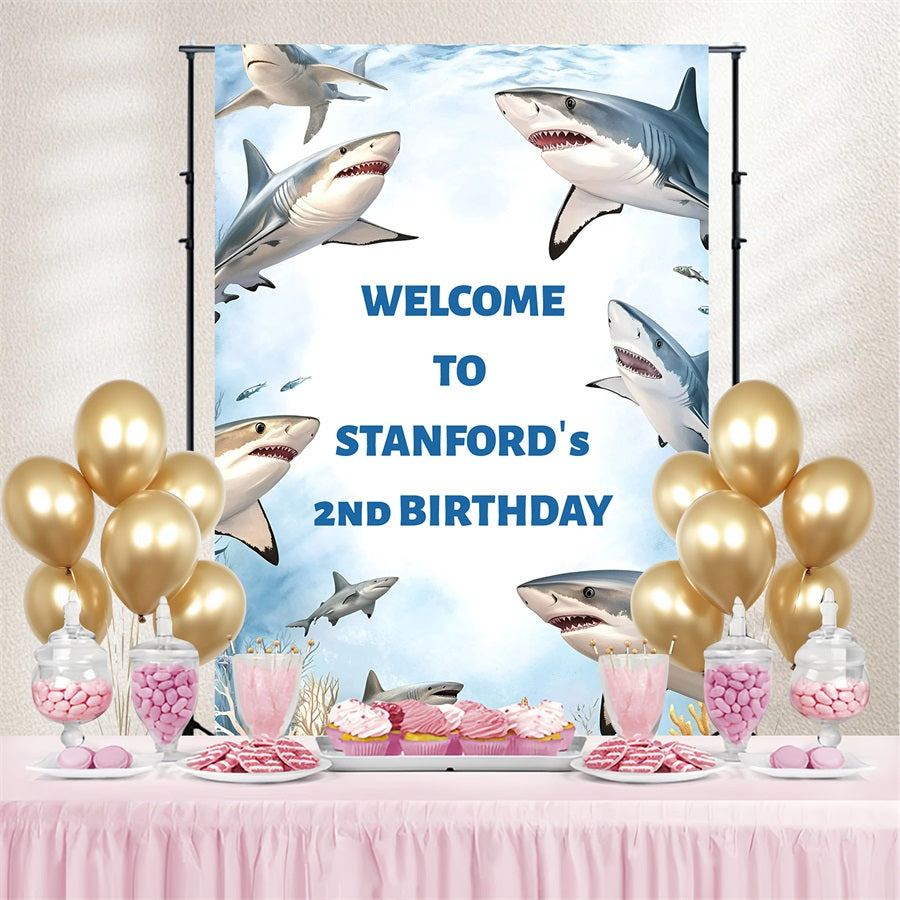Customize Backdrop For Birthday Underwater Shark Party Backdrop UK GQ4-242