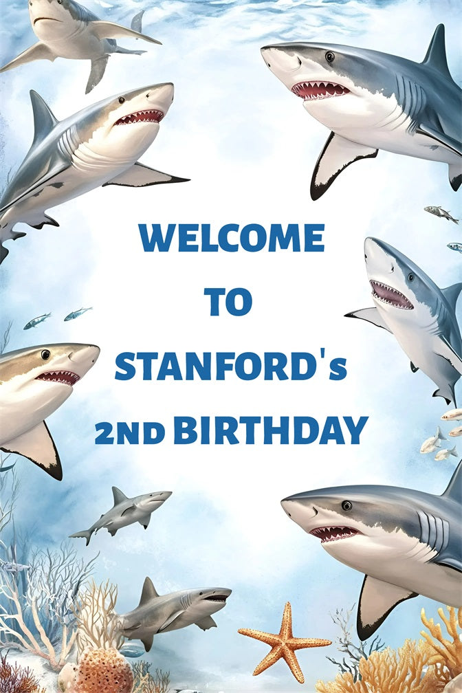 Customize Backdrop For Birthday Underwater Shark Party Backdrop UK GQ4-242