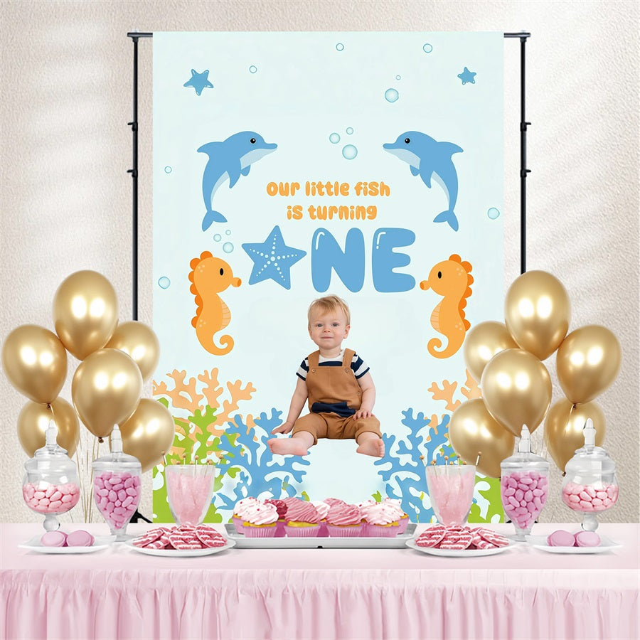 Custom Birthday Party Backdrop Ocean Animals Baby Backdrop UK GQ4-243