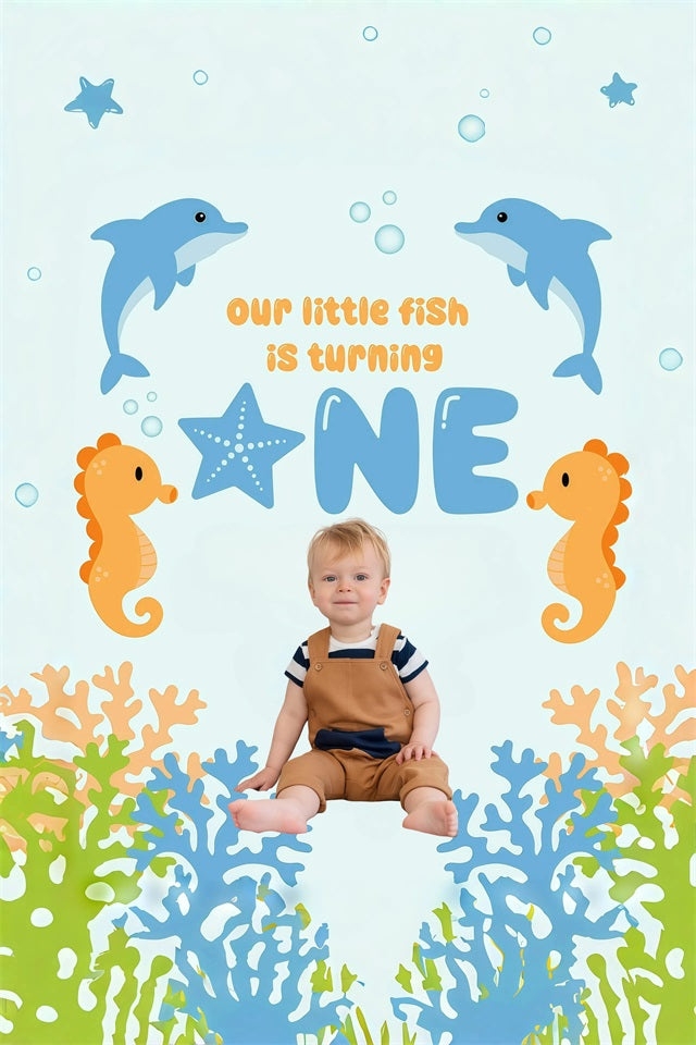 Custom Birthday Party Backdrop Ocean Animals Baby Backdrop UK GQ4-243