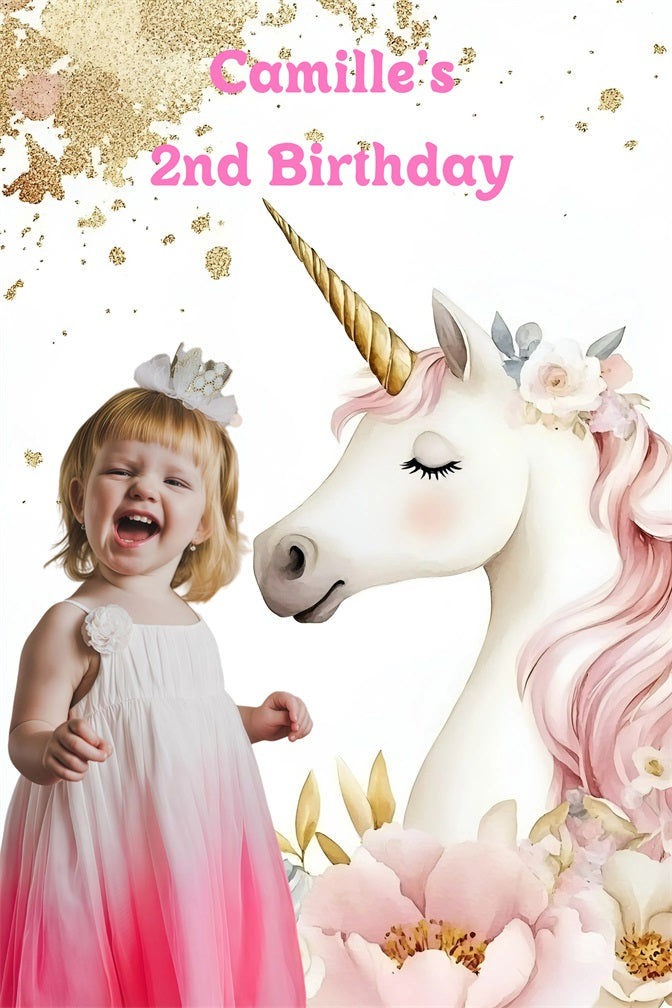 Birthday Backdrop Custom Pink Unicorn Fantasy Backdrop UK GQ4-246