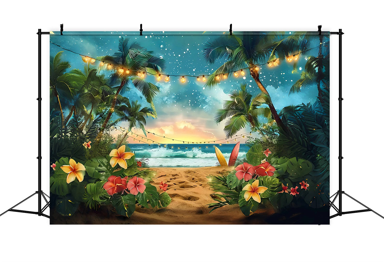 Summer Backdrop Tropical Sunset Surfboard Lights Backdrop UK GQ4-248