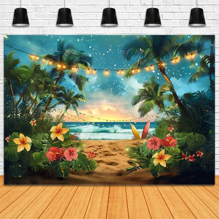 Summer Backdrop Tropical Sunset Surfboard Lights Backdrop UK GQ4-248