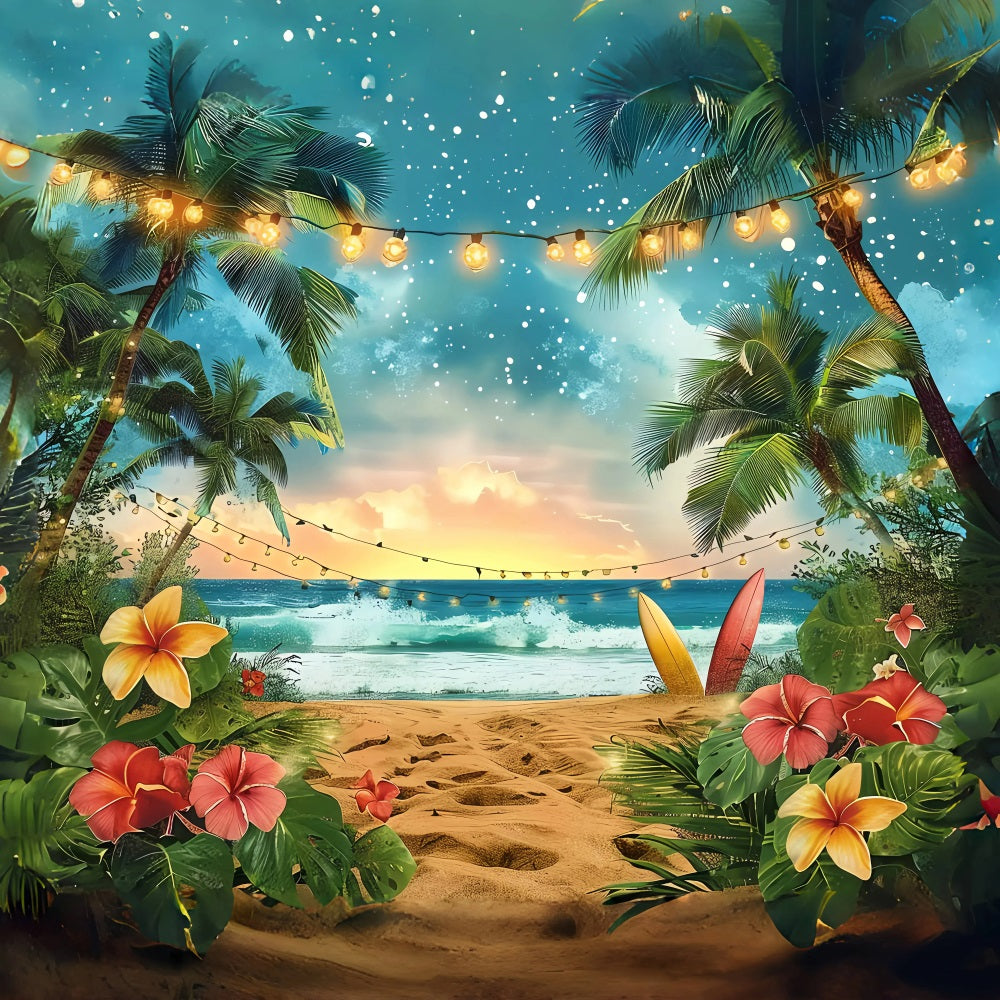 Summer Backdrop Tropical Sunset Surfboard Lights Backdrop UK GQ4-248