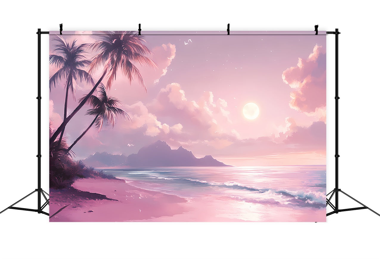 Summer Backdrops Pink Twilight Moon Beach Backdrop UK GQ4-249