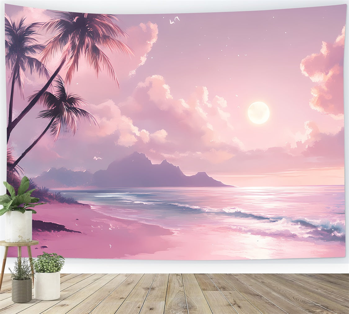 Summer Backdrops Pink Twilight Moon Beach Backdrop UK GQ4-249