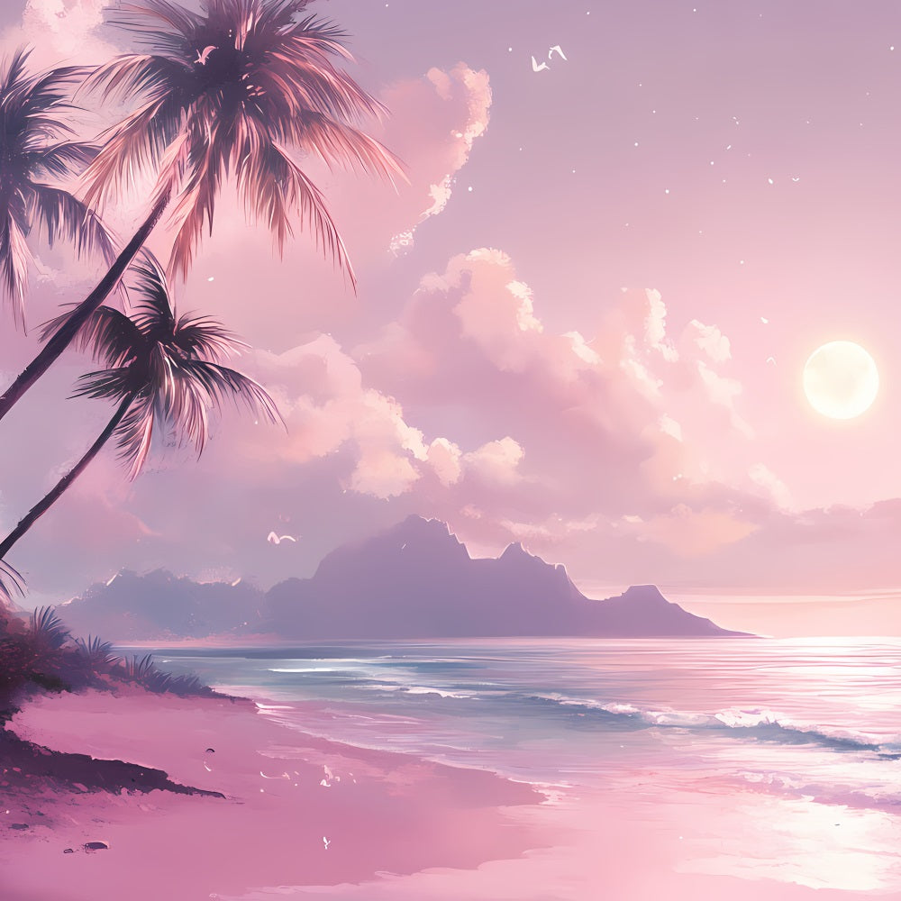 Summer Backdrops Pink Twilight Moon Beach Backdrop UK GQ4-249