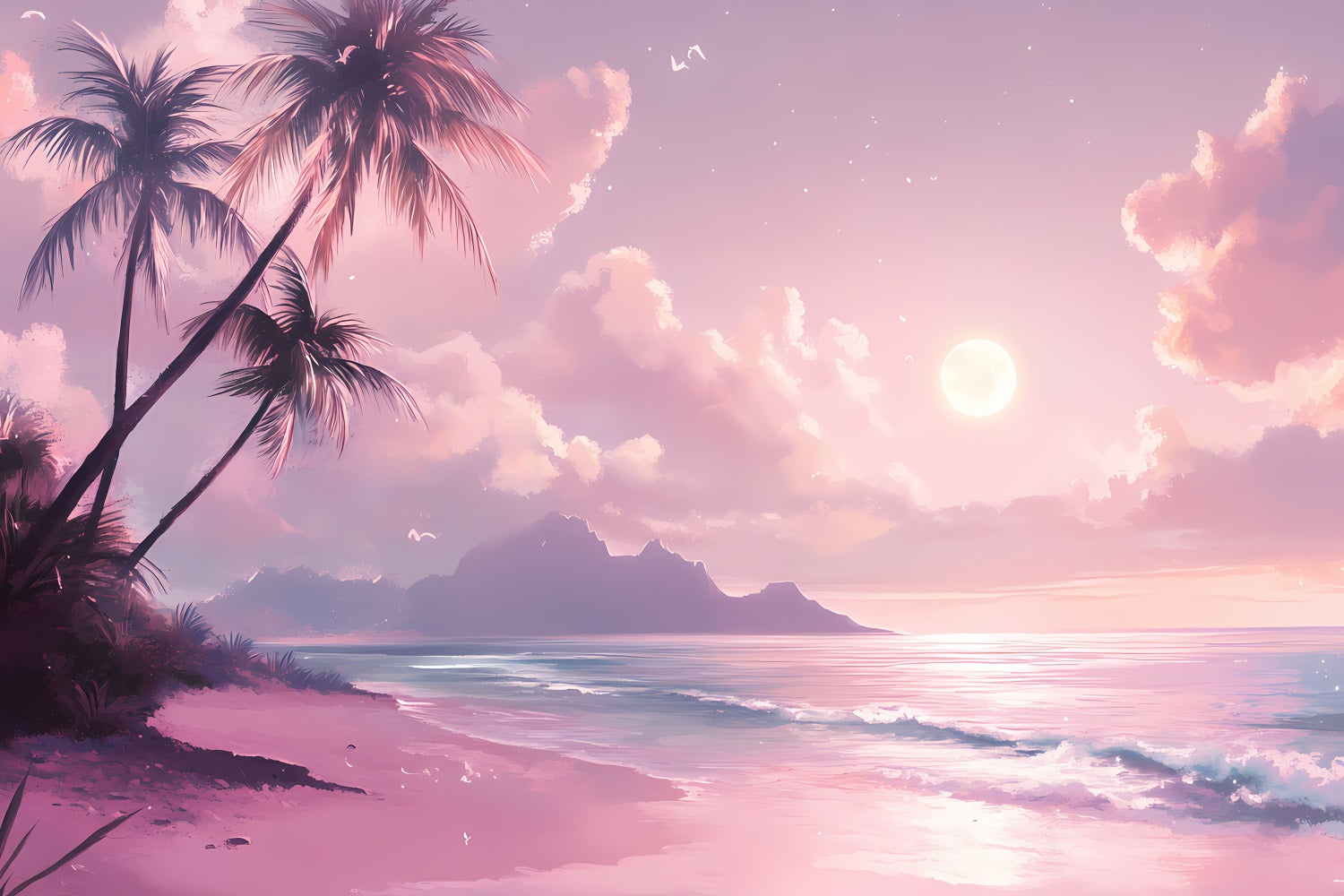 Summer Backdrops Pink Twilight Moon Beach Backdrop UK GQ4-249