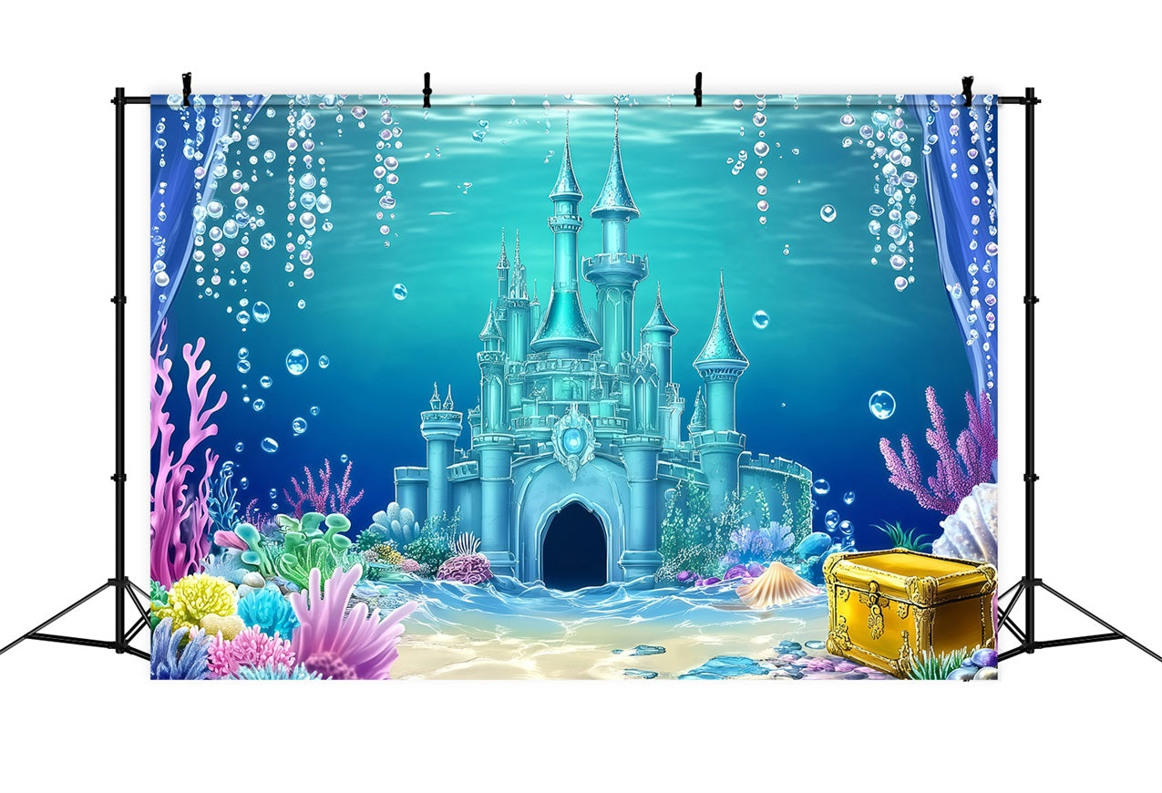 Beach Photo Backdrop Underwater Castle Summer Backdrop UK GQ4-251