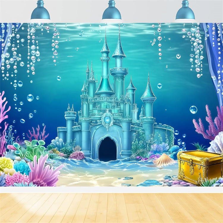 Beach Photo Backdrop Underwater Castle Summer Backdrop UK GQ4-251