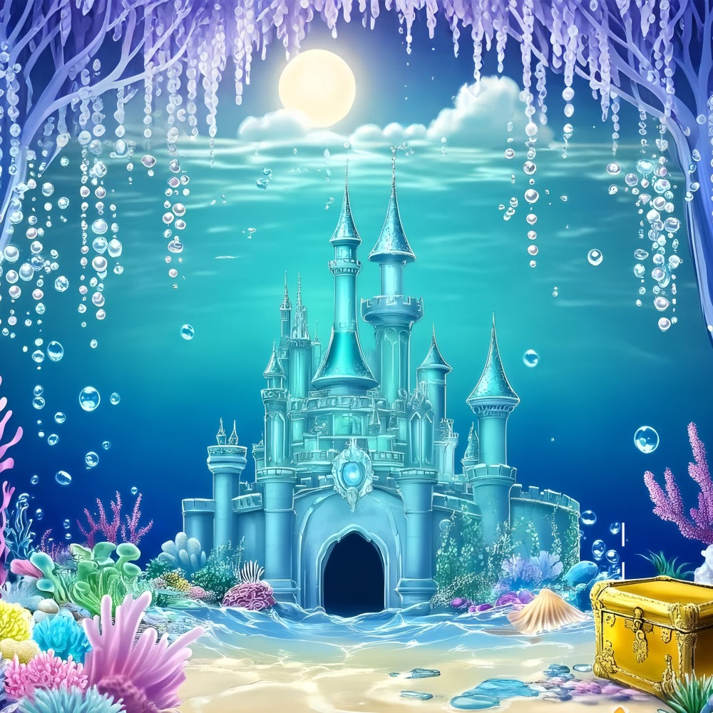 Beach Photo Backdrop Underwater Castle Summer Backdrop UK GQ4-251