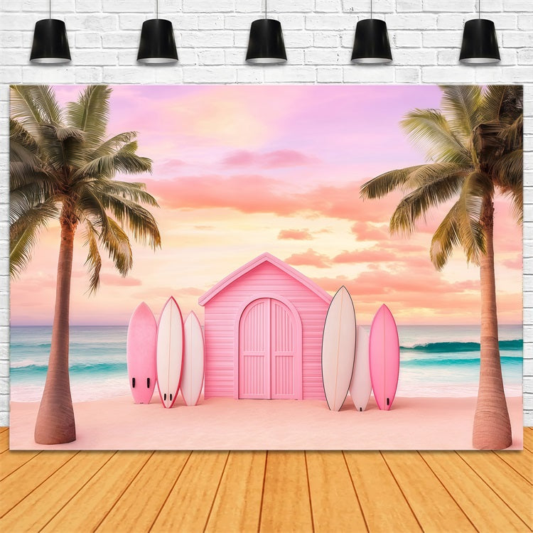 Beach Backdrop Tropical Summer Palm Surfboards Backdrop UK GQ4-252