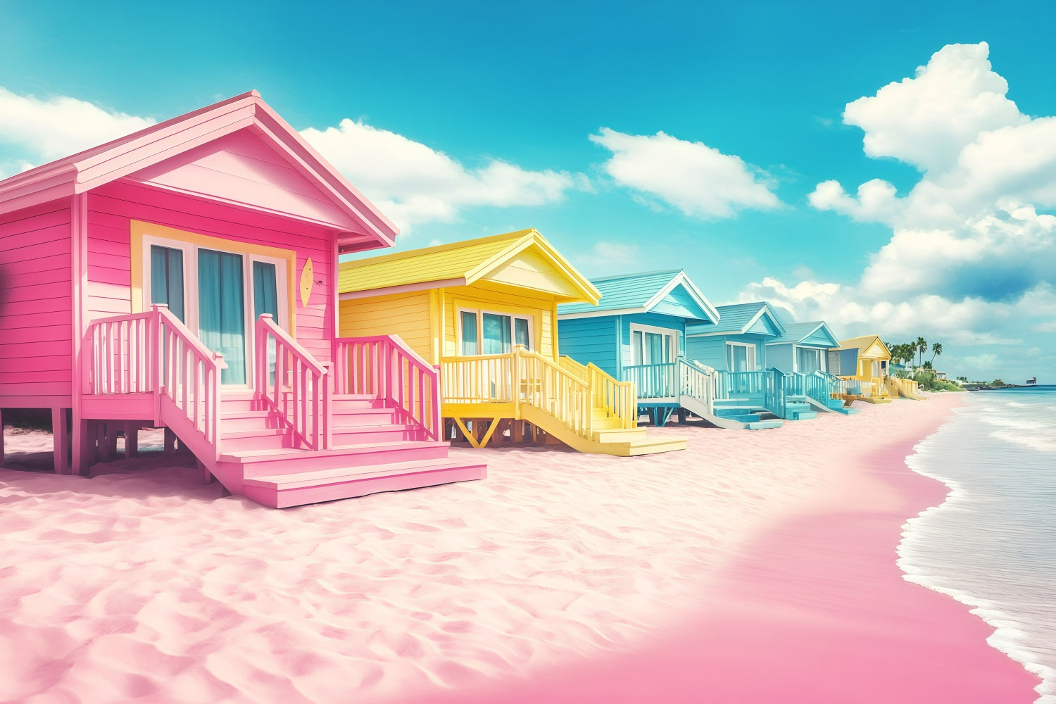 Beach Backdrop Photography Colorful Summer Cabins Backdrop UK GQ4-254