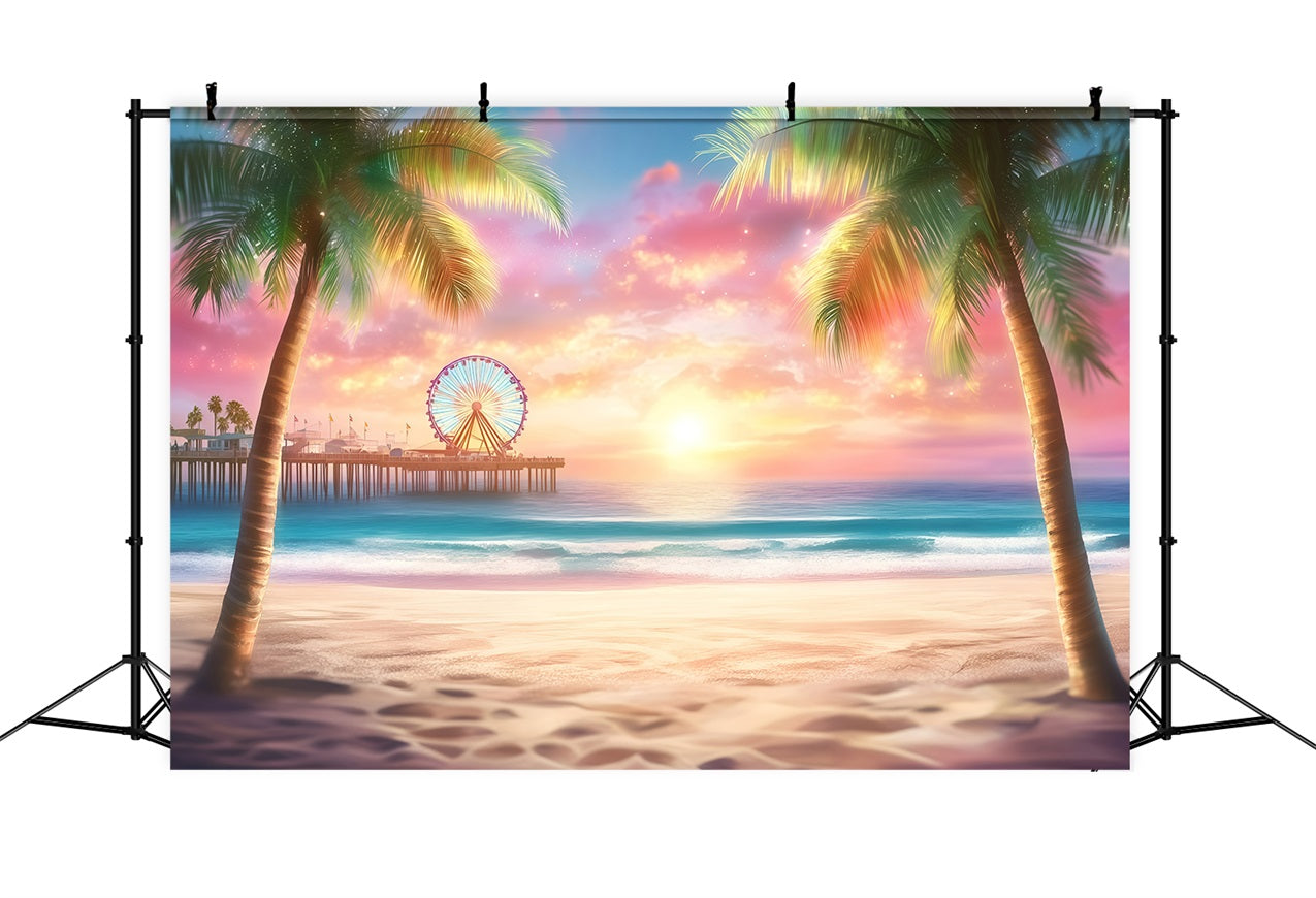Beach Theme Backdrop Seaside Ferris Wheel Summer Backdrop UK GQ4-255