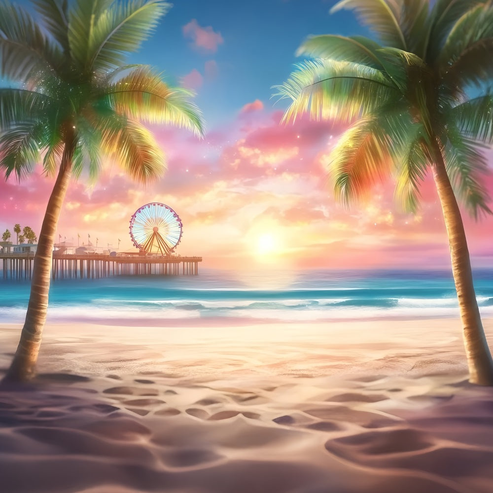 Beach Theme Backdrop Seaside Ferris Wheel Summer Backdrop UK GQ4-255