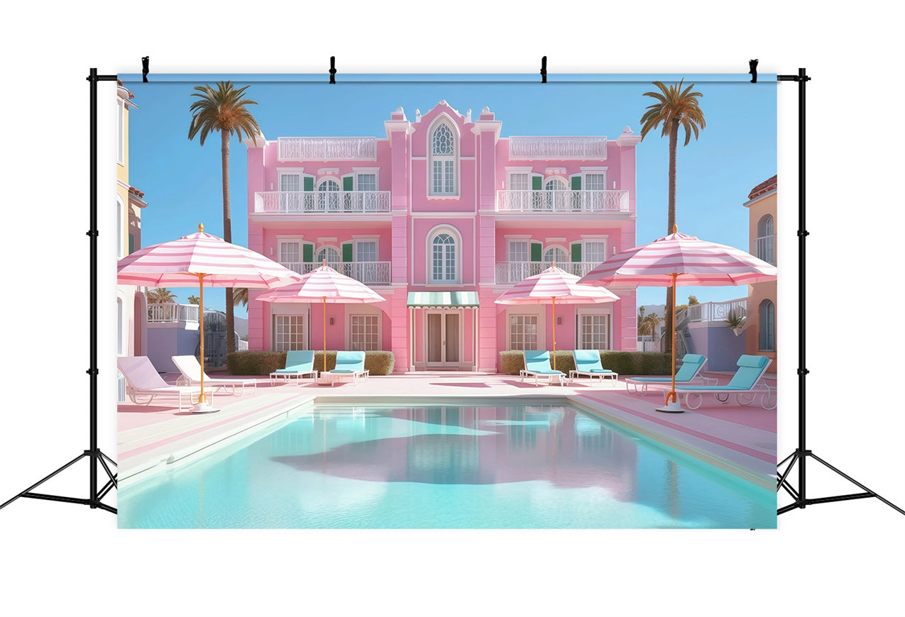 Tropical Beach Backdrop Poolside Pink Resort Summer Backdrop UK GQ4-256