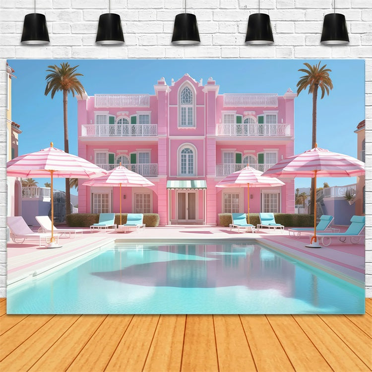 Tropical Beach Backdrop Poolside Pink Resort Summer Backdrop UK GQ4-256