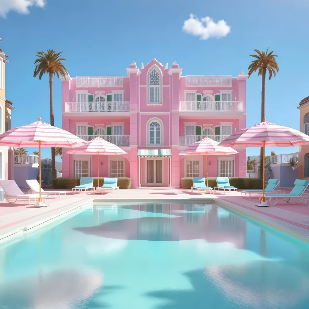 Tropical Beach Backdrop Poolside Pink Resort Summer Backdrop UK GQ4-256