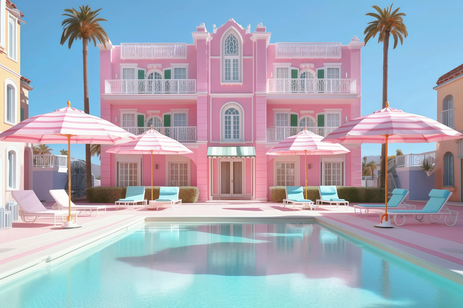 Tropical Beach Backdrop Poolside Pink Resort Summer Backdrop UK GQ4-256