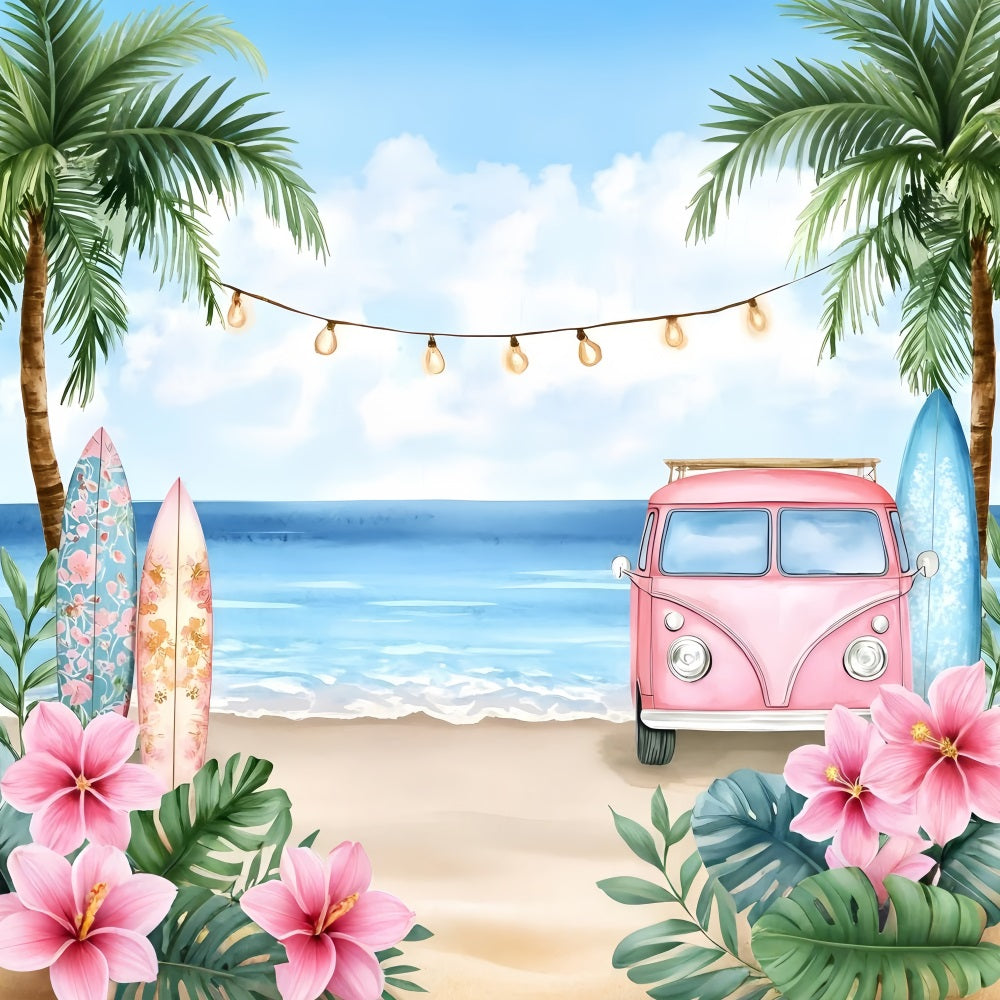 Summer Backdrop Beach Floral Surf Truck Backdrop UK GQ4-258