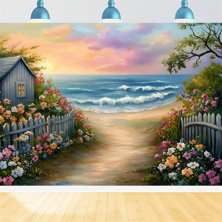 Summer Backdrops Flower Garden Path Beach Backdrop UK GQ4-259