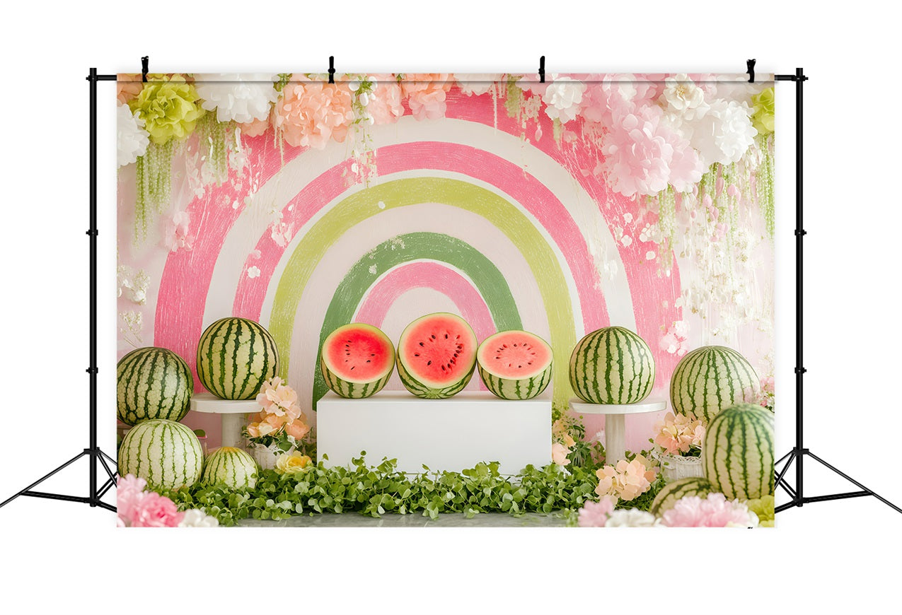 Watermelon Photo Backdrop Summer Rainbow Floral Backdrop UK GQ4-260