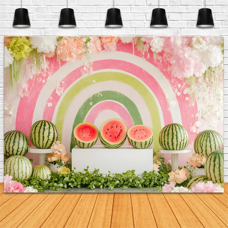 Watermelon Photo Backdrop Summer Rainbow Floral Backdrop UK GQ4-260