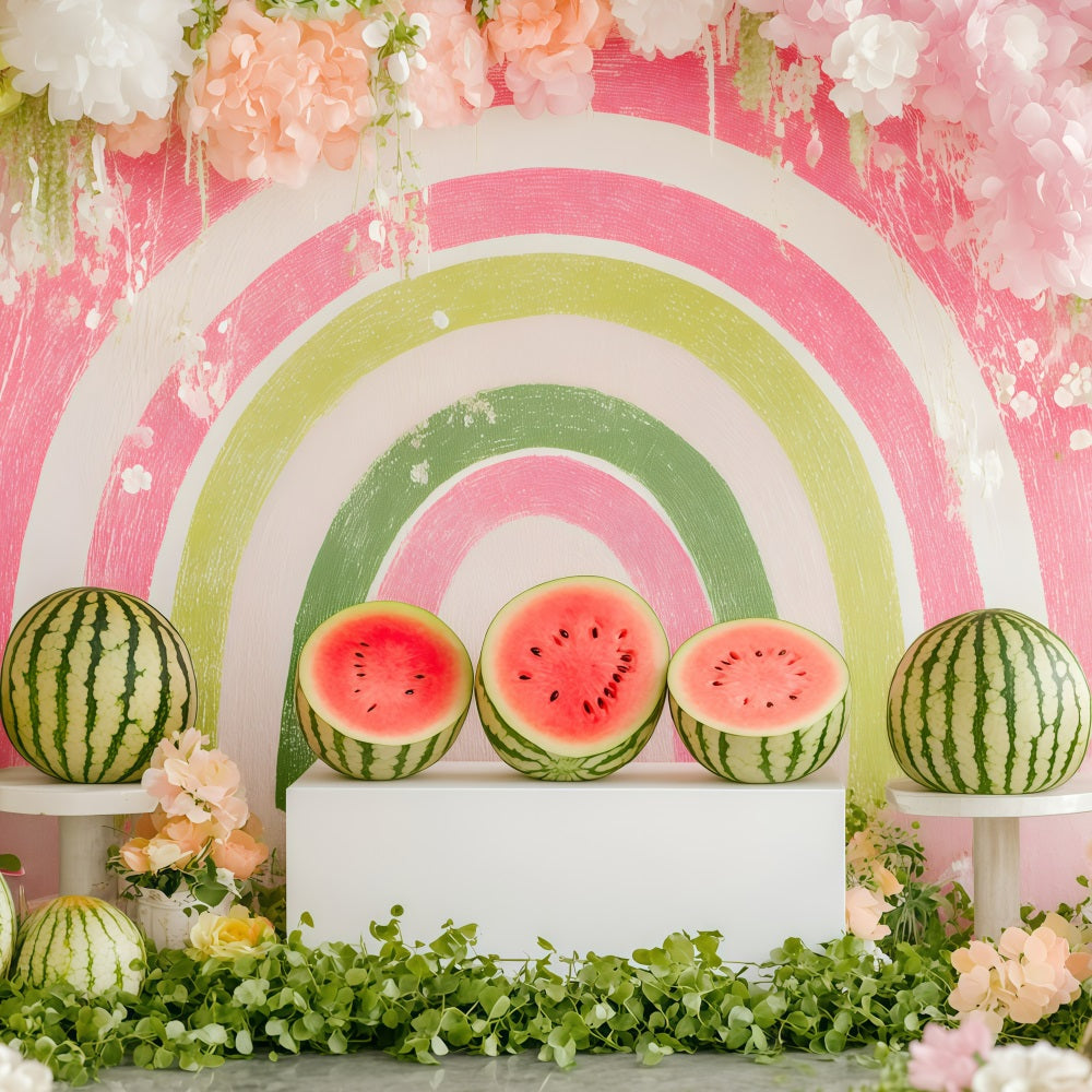 Watermelon Photo Backdrop Summer Rainbow Floral Backdrop UK GQ4-260