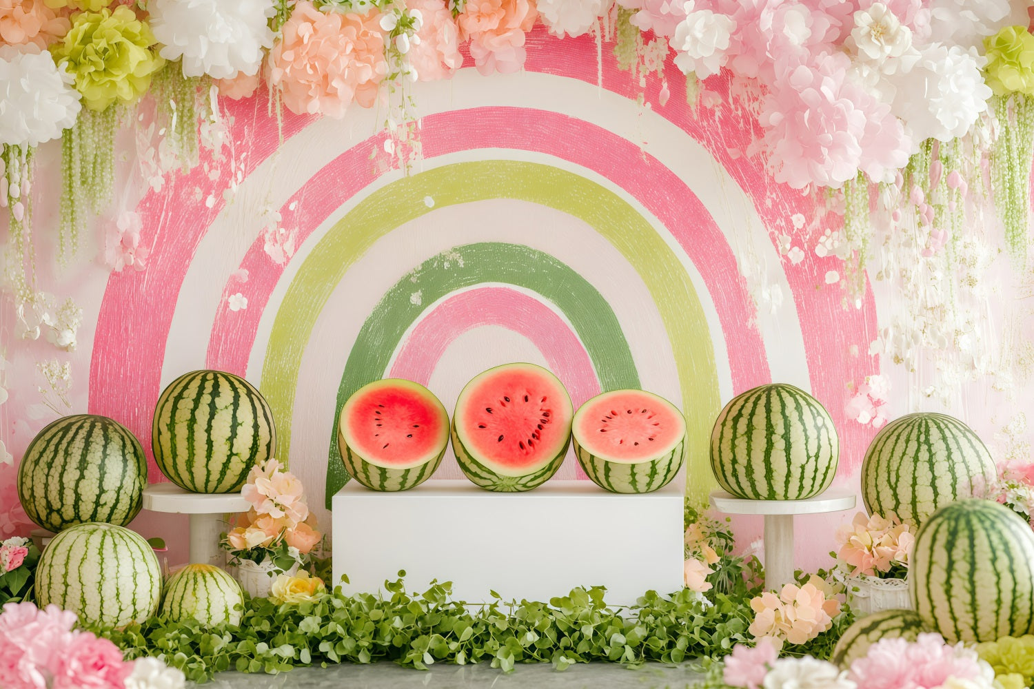 Watermelon Photo Backdrop Summer Rainbow Floral Backdrop UK GQ4-260