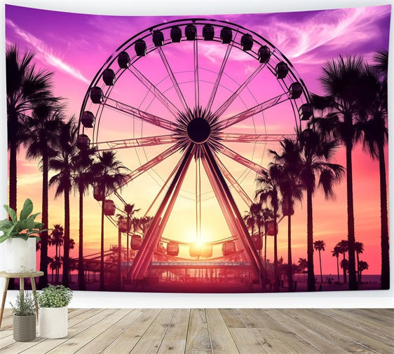 Tropical Photo Backdrop Sunset Summer Ferris Wheel Backdrop UK GQ4-261