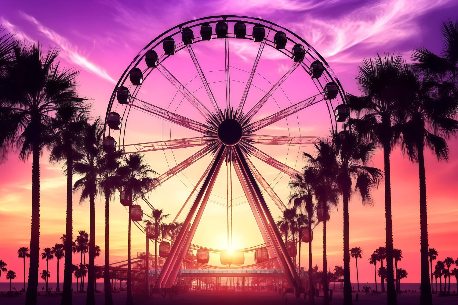 Tropical Photo Backdrop Sunset Summer Ferris Wheel Backdrop UK GQ4-261