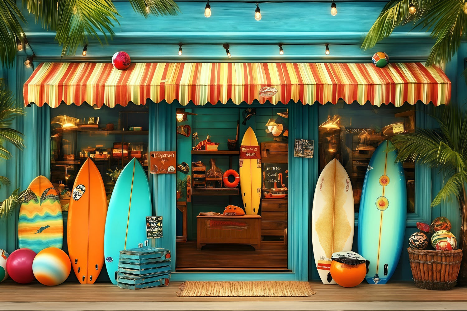 Tropical Backdrops Summer Surf Shop Entrance Backdrop UK GQ4-262