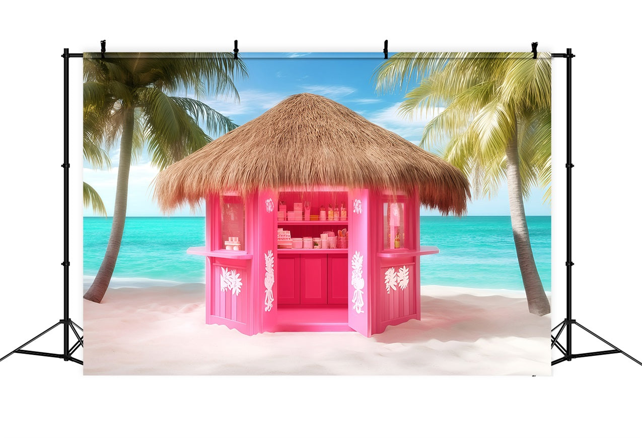 Summer Photo Backdrop Pink Beach Hut Backdrop UK GQ4-263